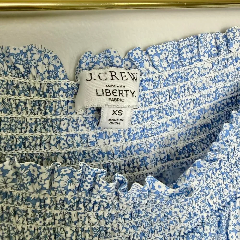 J.Crew Blue Liberty Fabric Puff Sleeve Floral Cottagecore Top XS